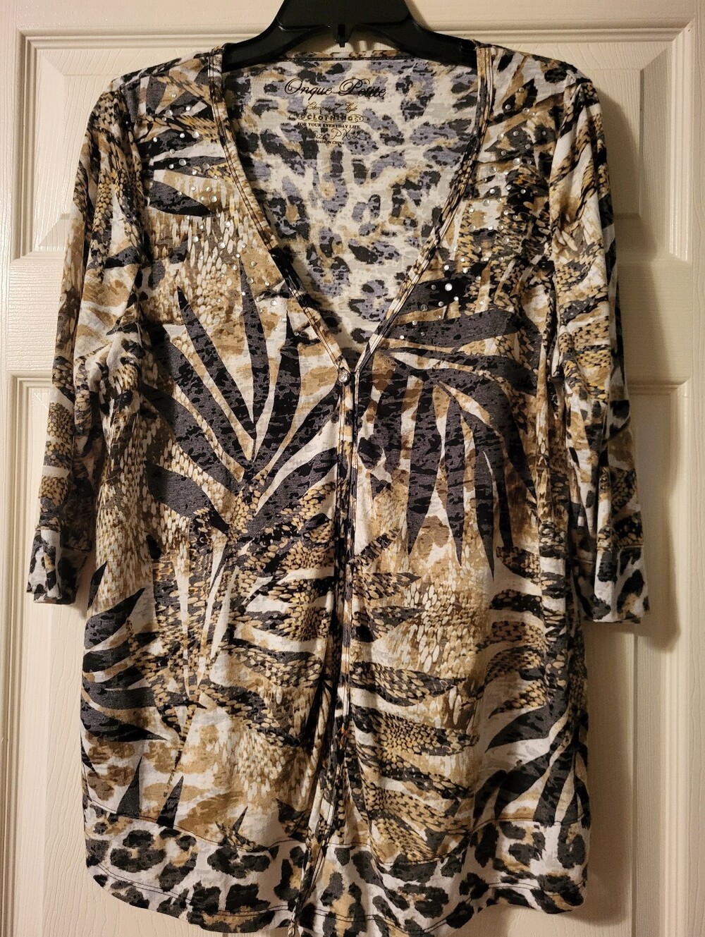 Animal-Print V-Neck Tunic in Tan and Black